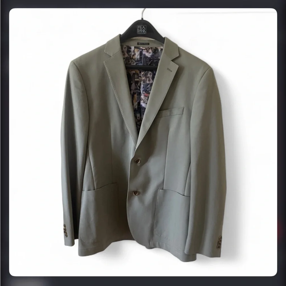 Flynt Olive Sports Coat Blazer Suit Jacket Cotton with Silk Cool Lining 44 L Y2K